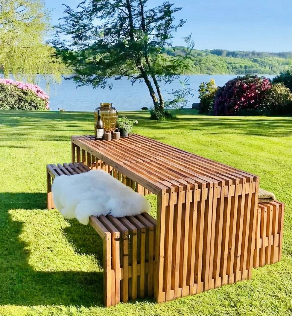 Bord-Bænkesæt | Brunbejdset | 215 cm / Uden Hynder.