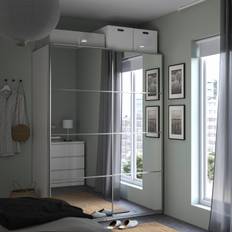 IKEA - PAX / AULI garderobe m skydedøre, hvid/spejl, 150x66x201 cm