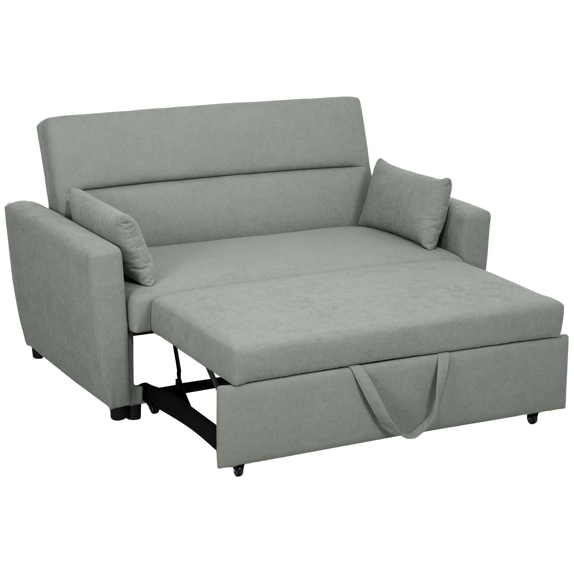 2-personers sofa med sengefunktion, justerbar ryglæn, polstret sofa, fløjlslook, til stue, soveværelse, lysegrå