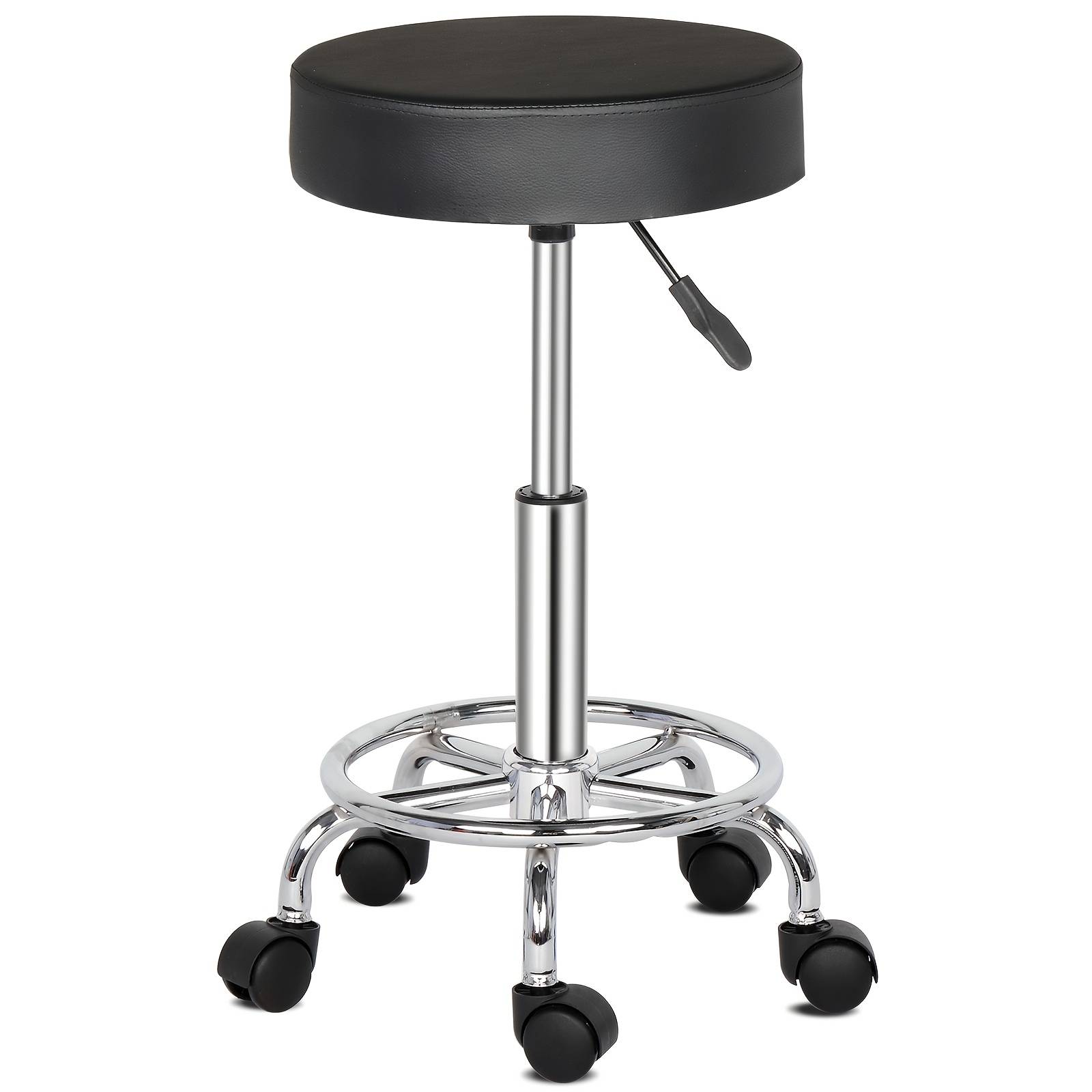 Black Rolling Stool With Foot Rest Ergonomic Swivel Height Adjustment Task Chair Work Stools For Spa Drafting Salon Tattoo Clinic Dentist Beauty