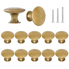 ShipeeKin 12 x skåpknoppar i antik mässing runda vintage retro byrå låda kök svamp handtag drar 30 mm/1,18 tum dörr rustik knopp för garderob bröst badrumsmöbler hårdvara (gul brons)