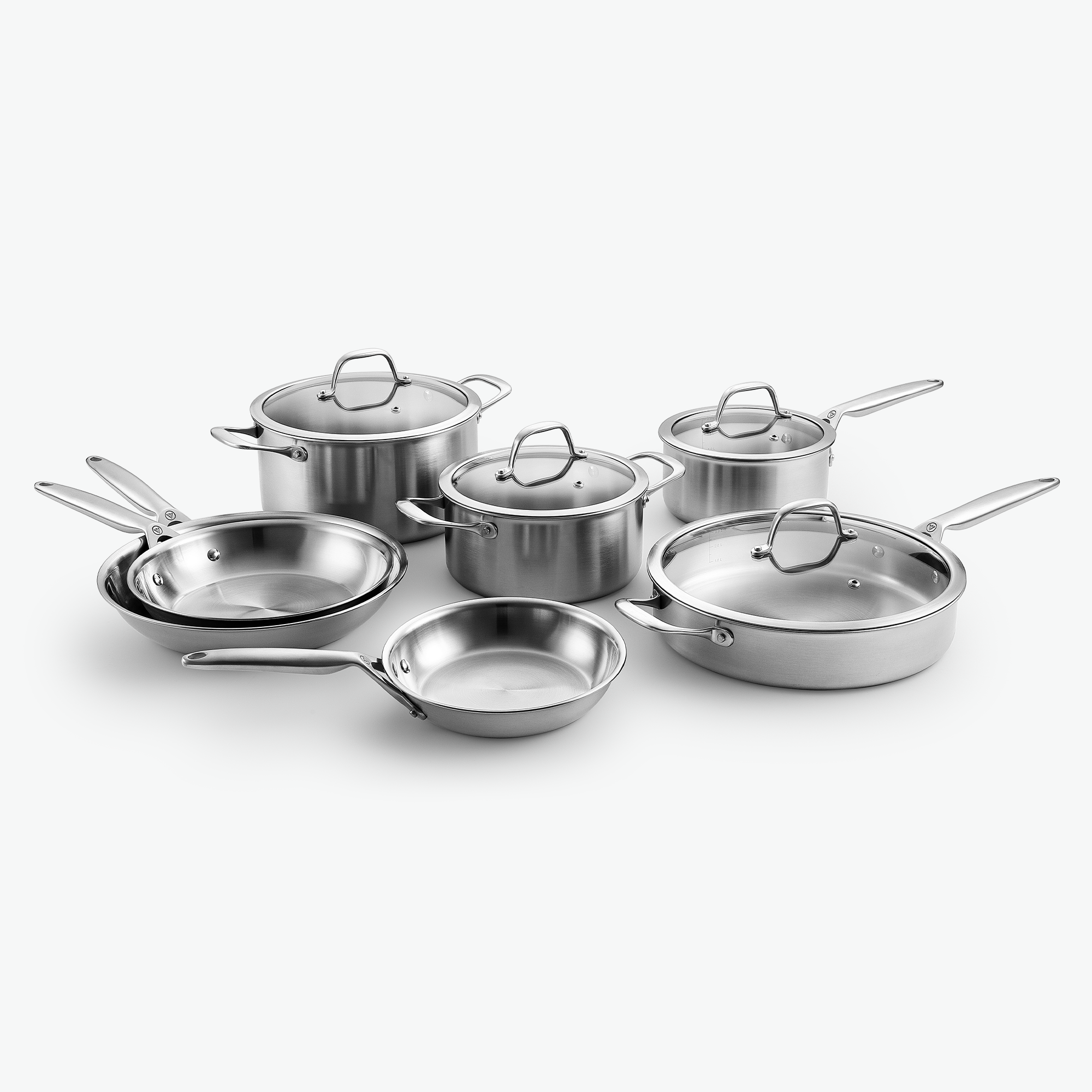 3-Ply stekpanna & gryta set - Rostfritt stål Kockset - 7 delar / Glas
