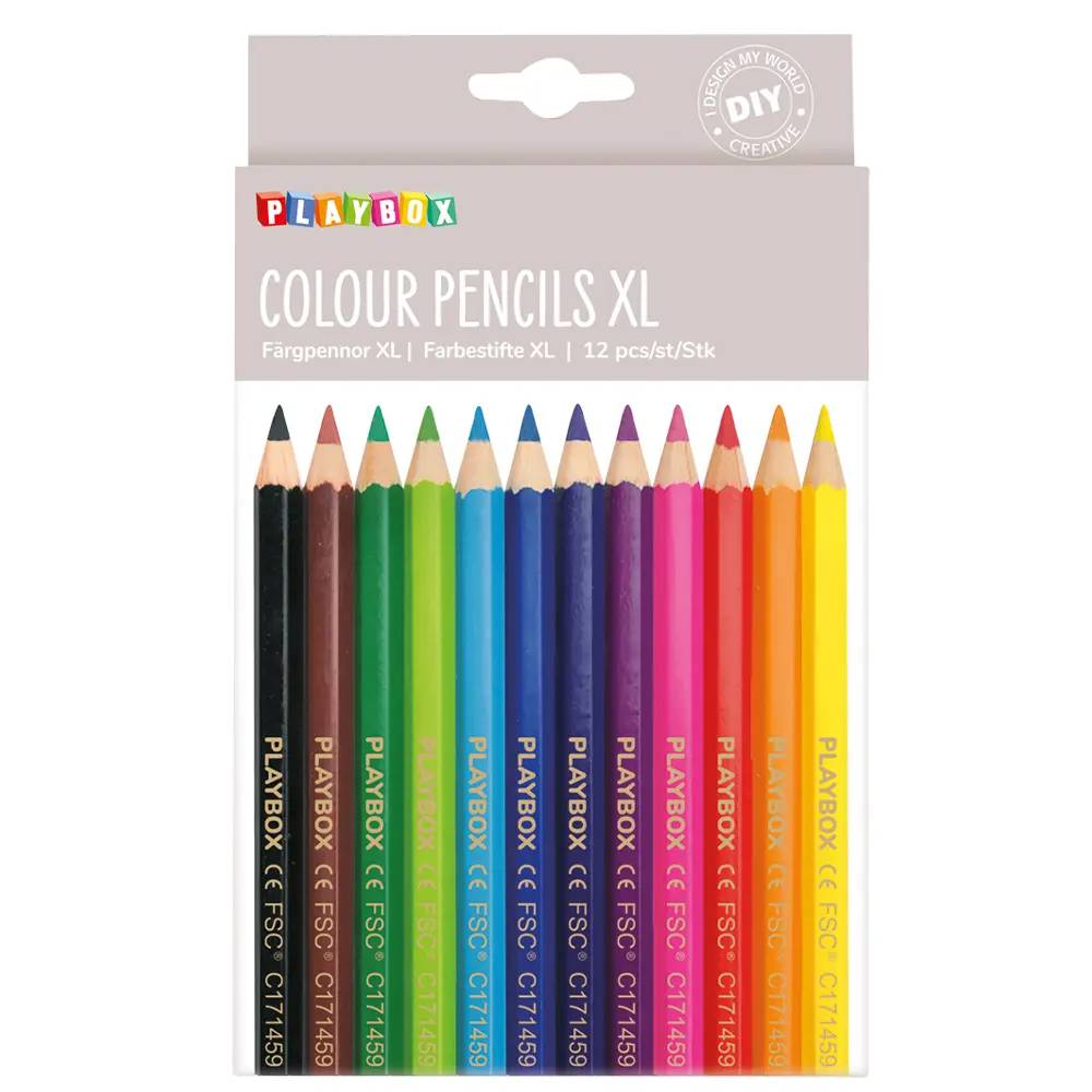 Färgpennor Playbox Tjocka, blandade färger, 12-pack
