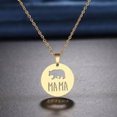 Rostfritt stål halsband elefant mama hängen kedja choker smycken halsband för kvinnor smycken fest mammor - Guld-