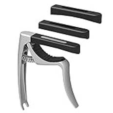 Linrax C3 Gitarr Capo, 4 i 1 Kapodaster med Bridge Pin Puller, Kapo Capodaster för Akustisk Gitarr Elgitarr Klassisk Gitarr Basgitarr Ukulele Banjo Mandolin, 3 Silikonhuvuden, Gitarrtillbehör, Silver