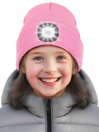 SPGOOD Kinder LED Mütze mit wiederaufladbarer Beleuchtung für Laufen(Rosa)