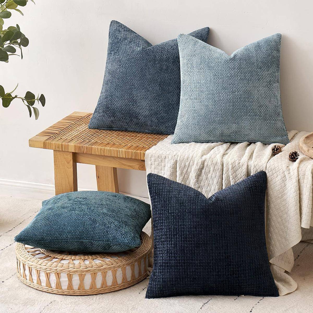 Chenille Soffkuddfodral Korsvävd Minimalistisk Enfärgad Mjuk Kuddfodral för Soffa