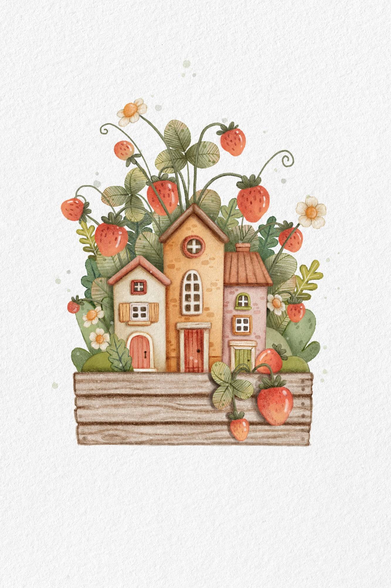 Sweet Strawberry House Poster och Canvastavla - Poster / 30x40 cm