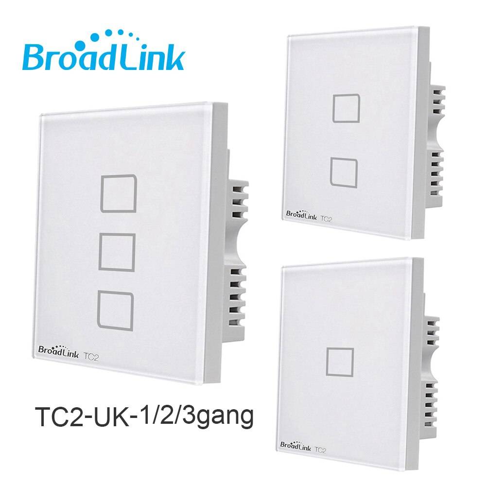 Broadlink tc2 1/2/3 gang-uk standard ljusbrytare modern vit pekskärm wifi trådlös smart kontroll via rm4 pro - Tc2- uk -2 gäng
