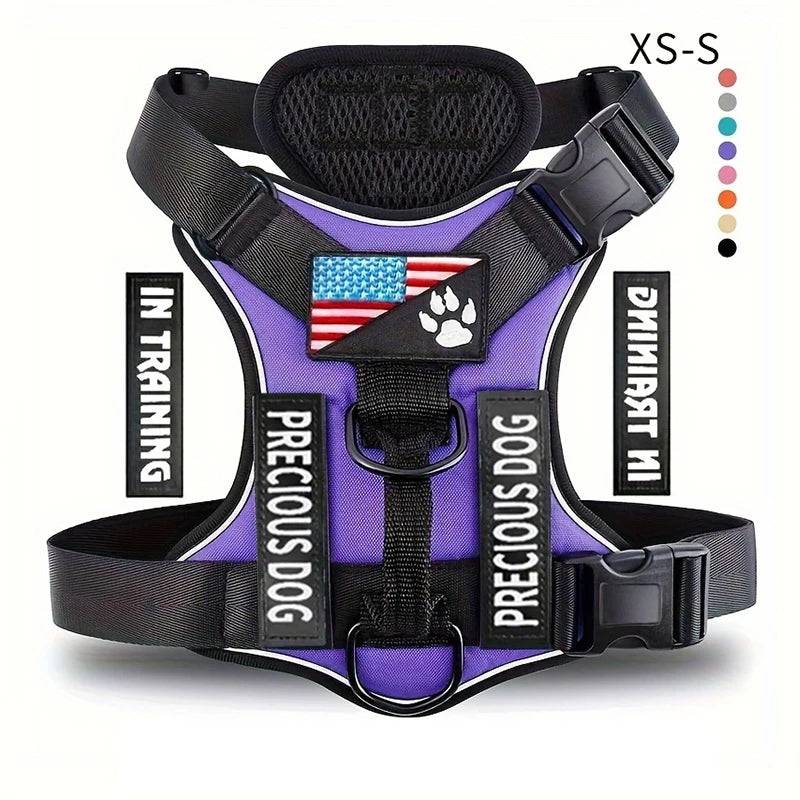 Reflective Dog Vest Harness with 5 Customisable Patches - PURPLE / XL (XL)
