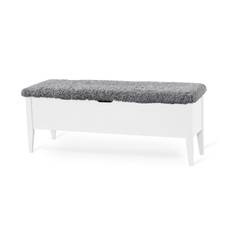 Klinte Bänk 120 | Vitlack | Fårskinn - Vit, Grå (120 cm)