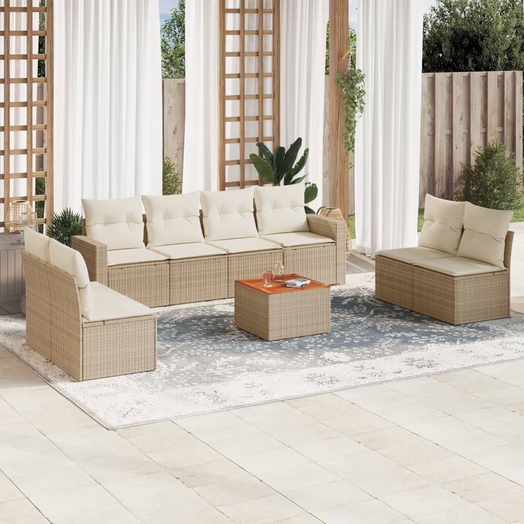 Sofasæt Til Haven 9 Dele Med Hynder Polyrattan - beige og cremefarvet