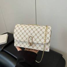 Retro Casual Fashion Personalized Handbag, 2025 Spring New Minimalist Chain Shoulder/Crossbody Small Square Bag - White