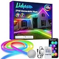 Lichaser 10 m RGB+IC utomhus wifi LED-remsa, IP68 vattentät DIY flexibel neon LED-remsa med Alexa, 24 V utomhus led silikonsynk pannband med musik för terrass, fest, trädgård