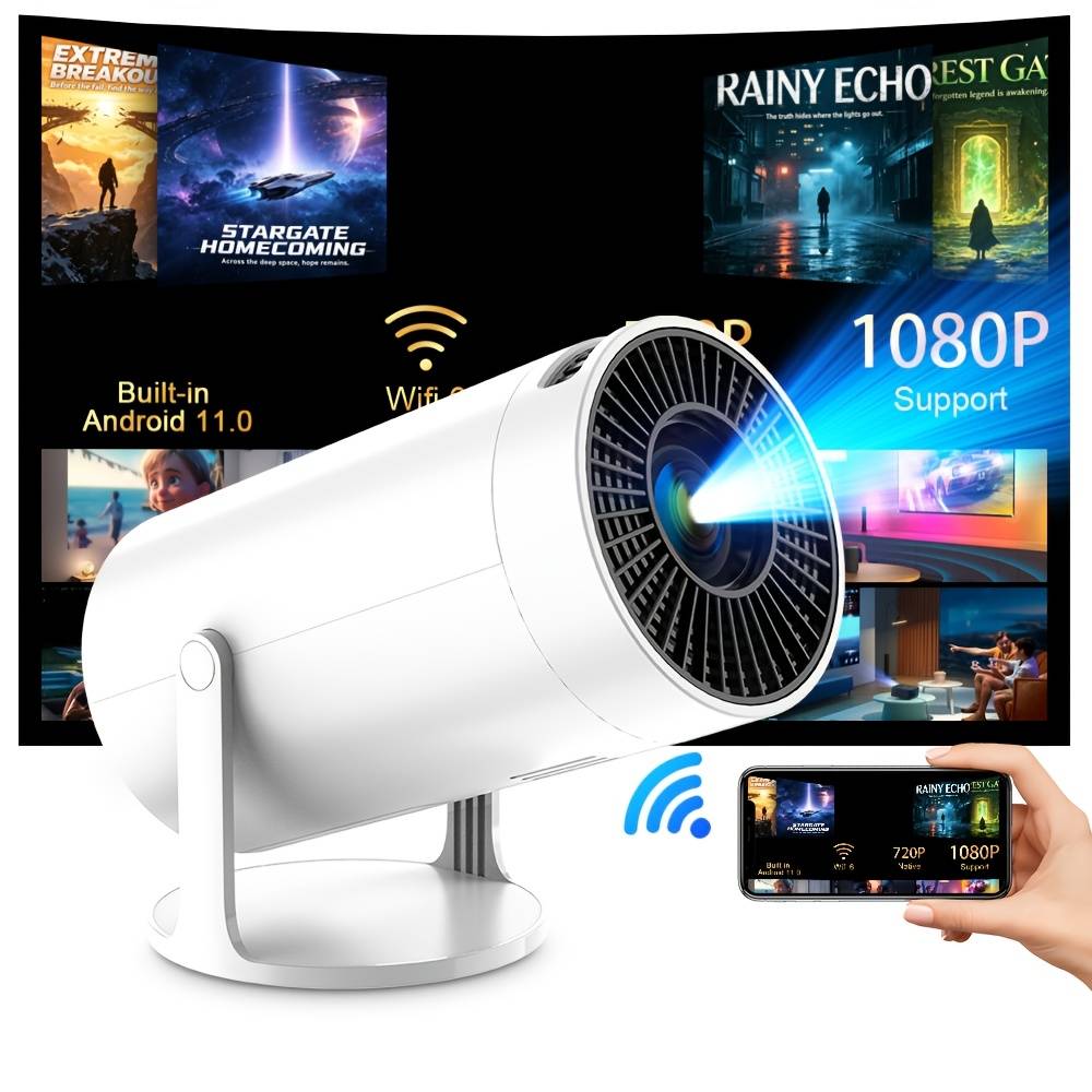 Mini Projector Portable Proyector 4k Support, Native 1080p Small Projector With 270° Rotatable Stand, Movie Projector Compatible With Tv Stick/smartphone/hdtv/usb For Bedroom.