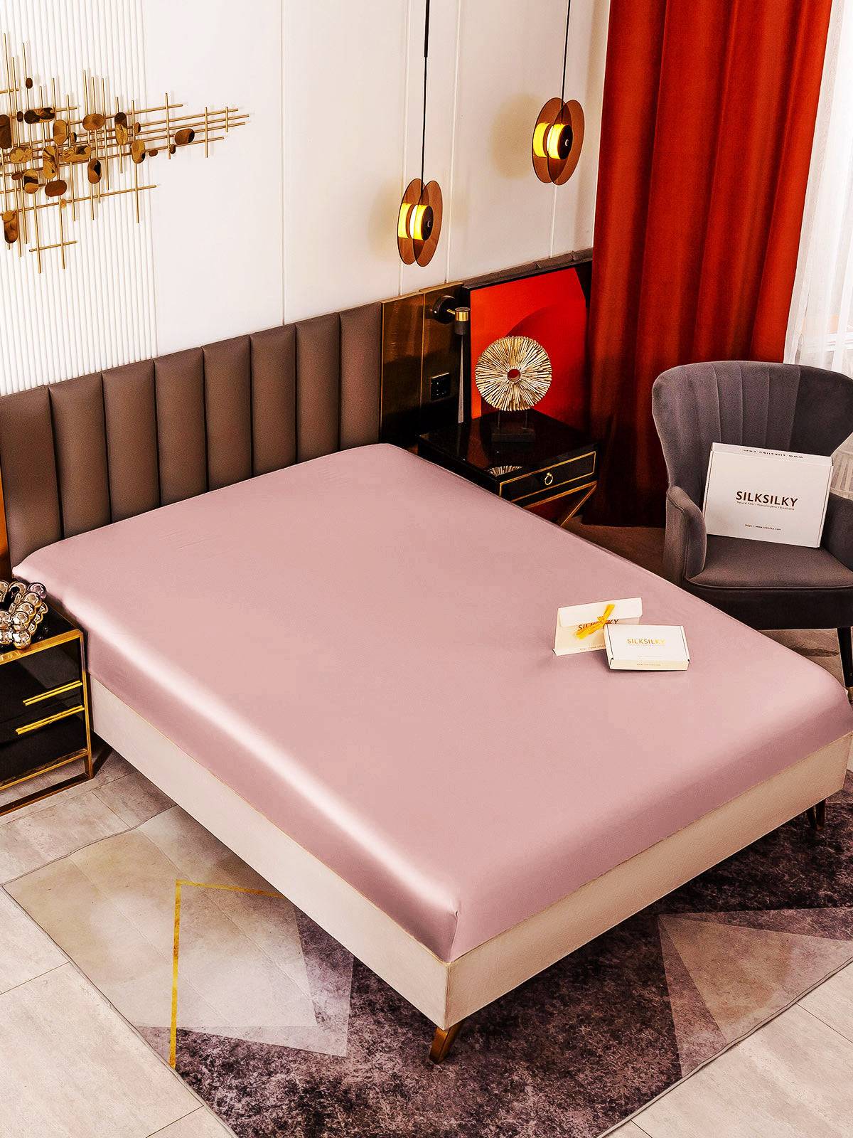 19Momme Mullbärssilke sömlöst Dra-På-Lakan - Blek Mauve / 1,2m Säng(120x200+45cm)