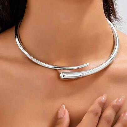 1 st minimalistiskt geometriskt designad vårhalsband med choker, modernt och unikt, lämpligt för kvinnors vardagskläder, födelsedagspresent - Silver (En-Storlek)