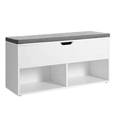 Vasagle skobænk, opbevaringsbænk med 2 åbne og 1 lukkede rum, skohylde, polstret sæde, til indgangskorridor soveværelse, 100 x 30 x 48 cm, hvid LHS21W