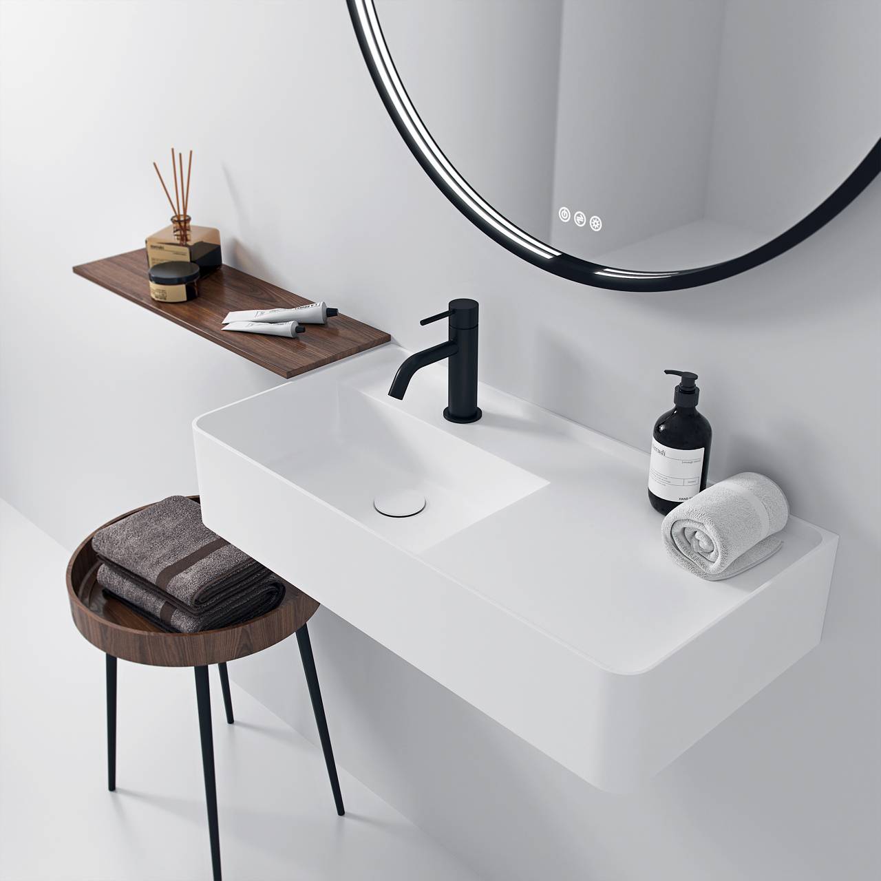 Coco 7L - 70x35 Vask til venstre MathvidSolidTec® - fra Bad&Stil.