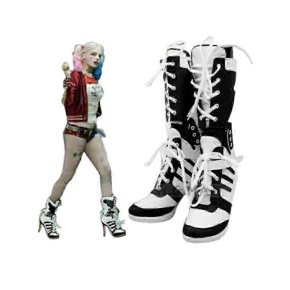 (EU38) Harley Quinn Suicide Squad Boots Heel Shoes Cosplay