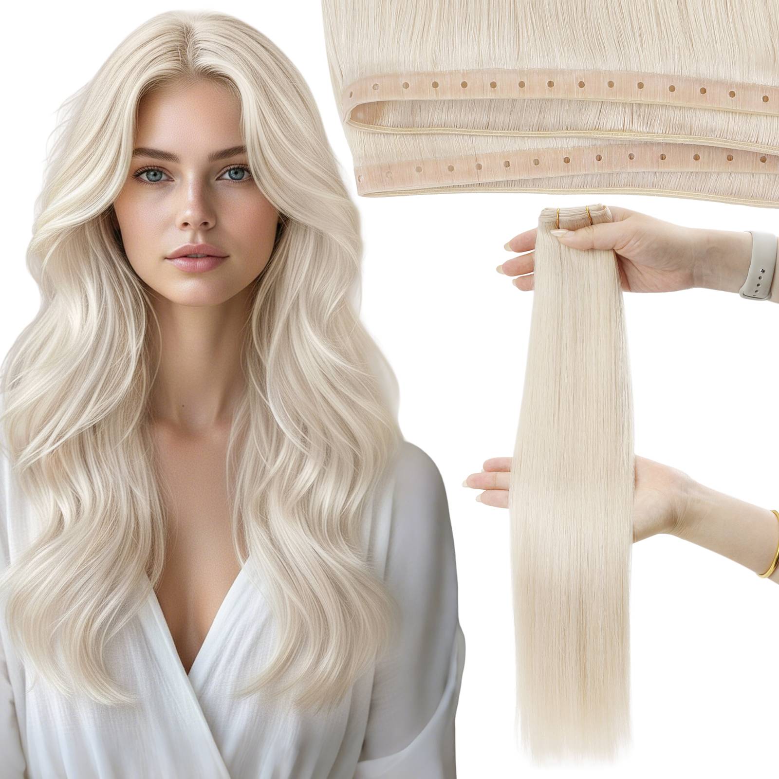 Moresoo Butterfly Weft Hair Extensions Real Human Hair Add Length and Volume Hole Weft Human Hair Extensions Dual-Sided Seamless