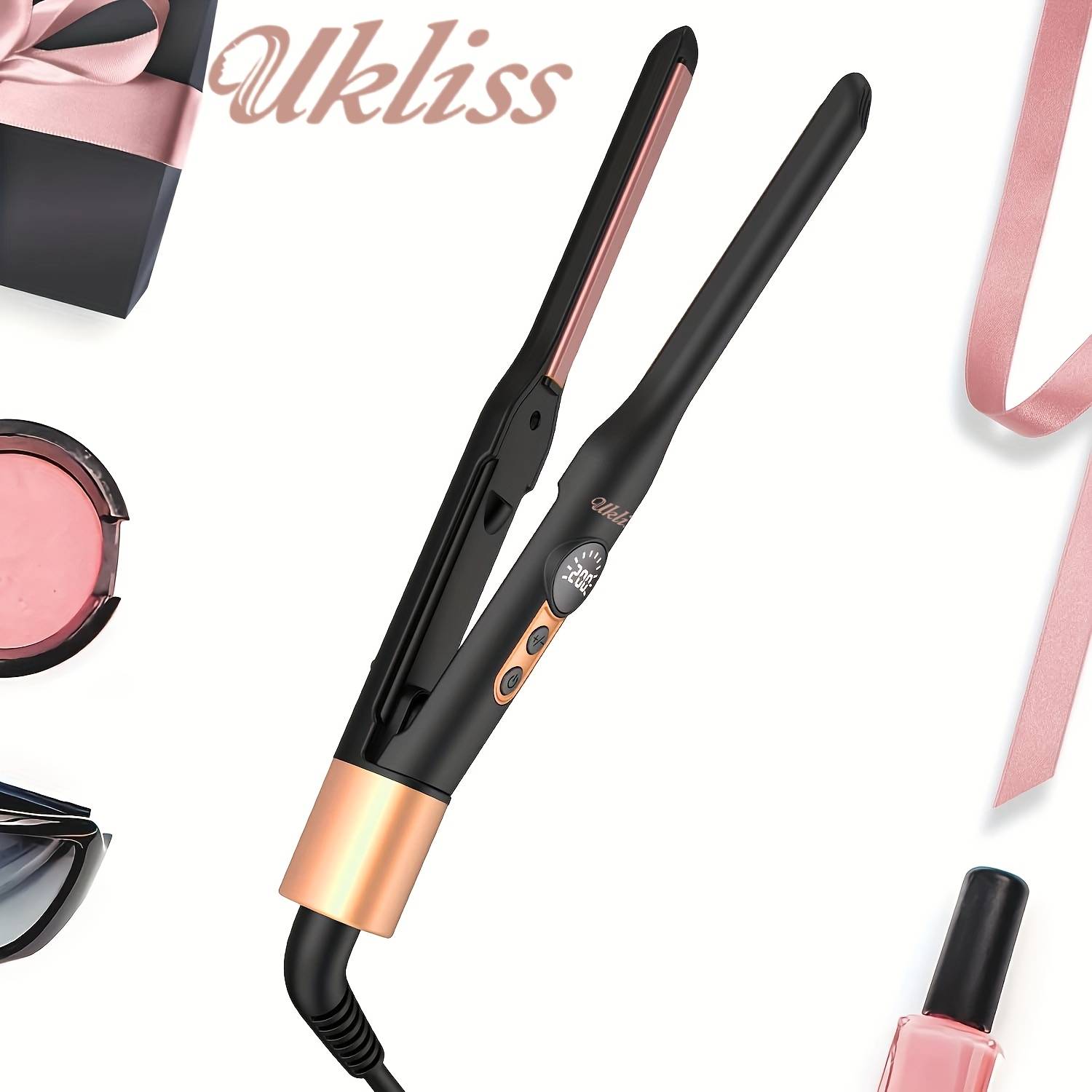TEMU Mini Flat Iron Hair Straightener 1/3 Inch Pencil Flat Iron For Women Portable Travel Straightener And Curler 2 In 1 For Short Hair Beard And Cut With Adjustable Temp Auto Shut Up