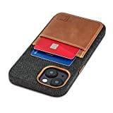 Dockem Tygkortfodral för iPhone 14 med Integrerad Metallplatta för Magnetisk Montering, äkta Läderhäftad Plånbok med 2 Fack för Kreditkort/ID-Kort: M2F [Grå och Ljusbrun]