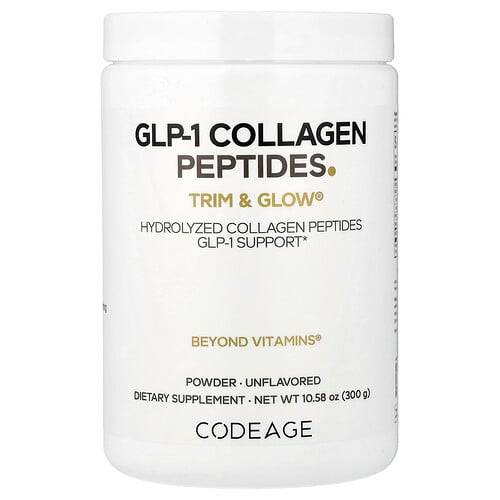 Codeage  GLP-1 Collagen Peptides Powder  Trim & Glow®  Unflavored  10.58 oz (300 g)