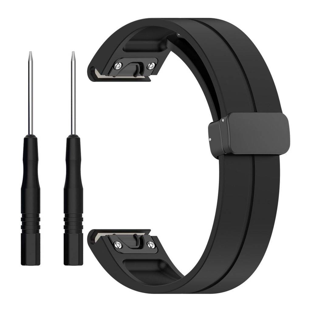 Garmin Fenix 7X/6X/6X Pro etc. urrem i silikone med magnetlukning - Sort