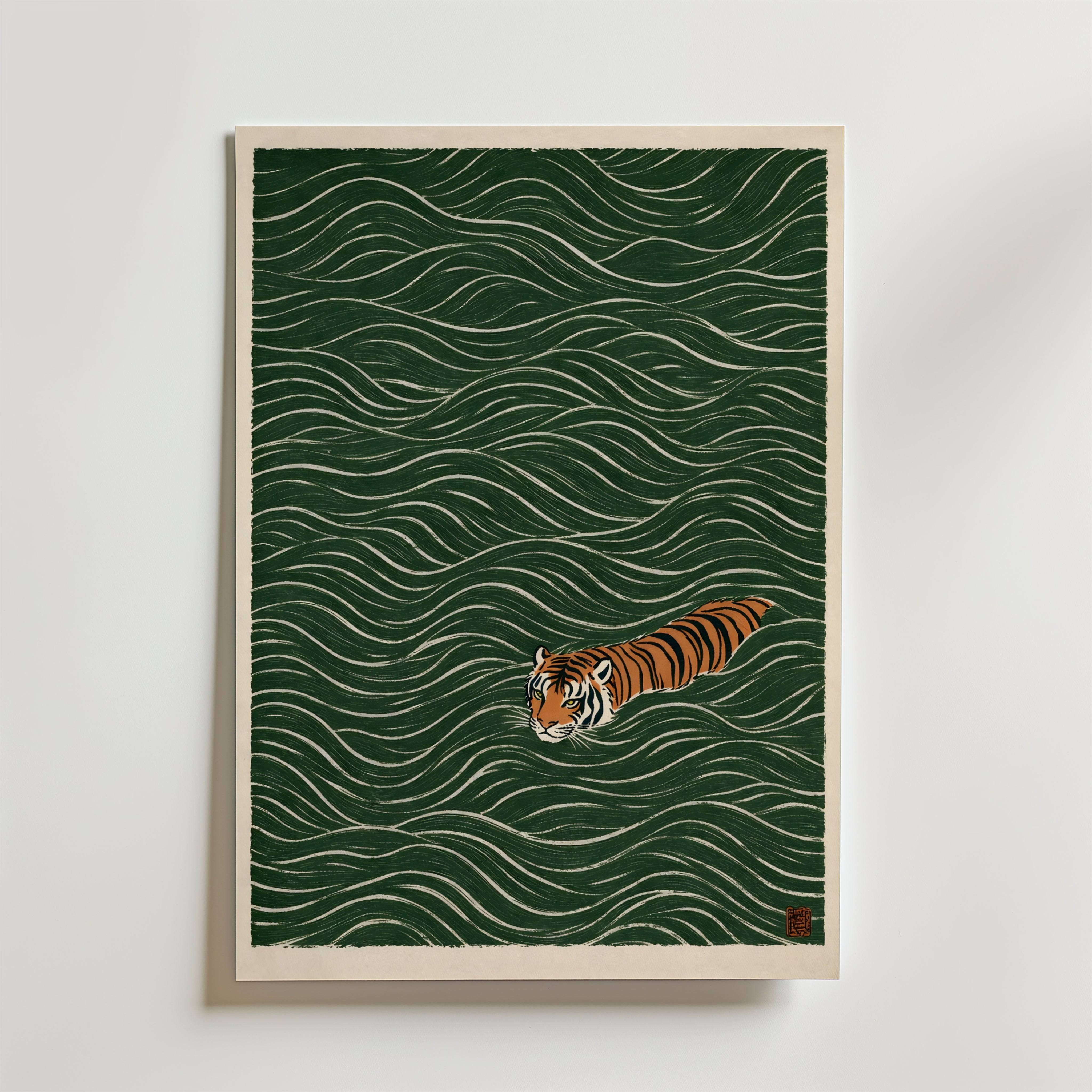 Swimming Tiger Poster - Fine Art Poster 70x100 cm