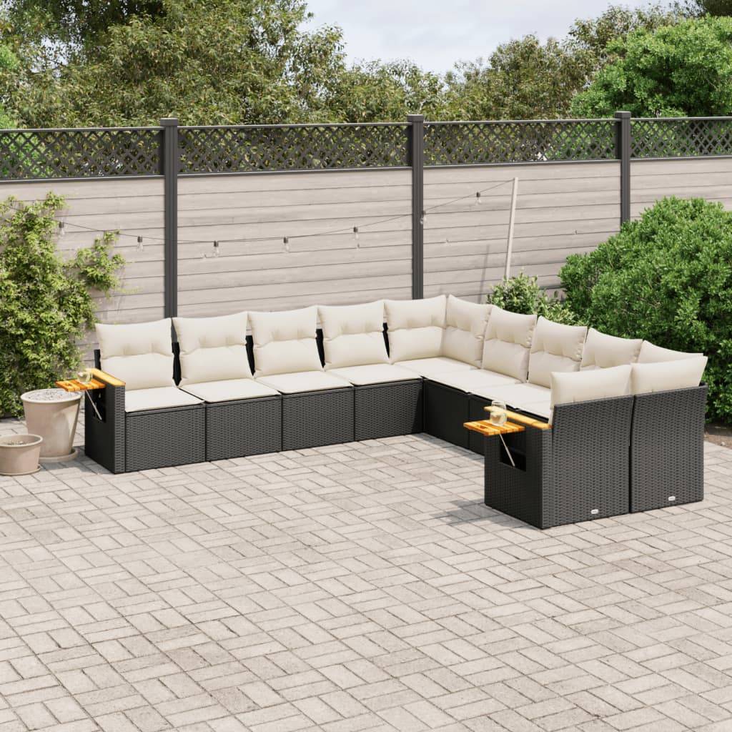 Sofasæt Til Haven 10 Dele Med Hynder Polyrattan - Sort og cremefarvet / Uden bord