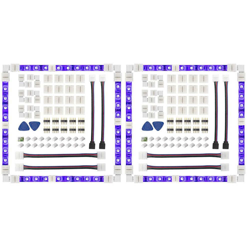 2Set LED Strip Connector 4 Pin 10mm Solderless RGB Light Strip Connector for 5050 SMD - Gapless, L Shape Connectors