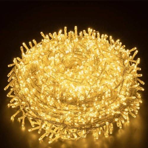 Elegear Ljusslinga Utomhus 25 Meter, 1000LED Julbelysning Utomhus 8 Lägen Vattentät IP44 Utomhusbelysning Jul Ljusslingor Juldekoration för Inomhus, Trädgård, Terrass, Gran, Bröllop, Varm Vit