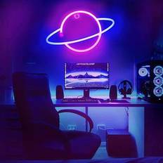 1st Planet Neon Light, LED neonväggskylt, batteri- och USB-driven belyst väggdekor för sovrum, fest, bröllop, pojk- och flickrum, bardekoration - Multifärgad (blå,rosa,Purpur,grön,rosa blå,rosagul,gul blå,Blått och gult,blått pulver,lila grön,Vitt och blått)