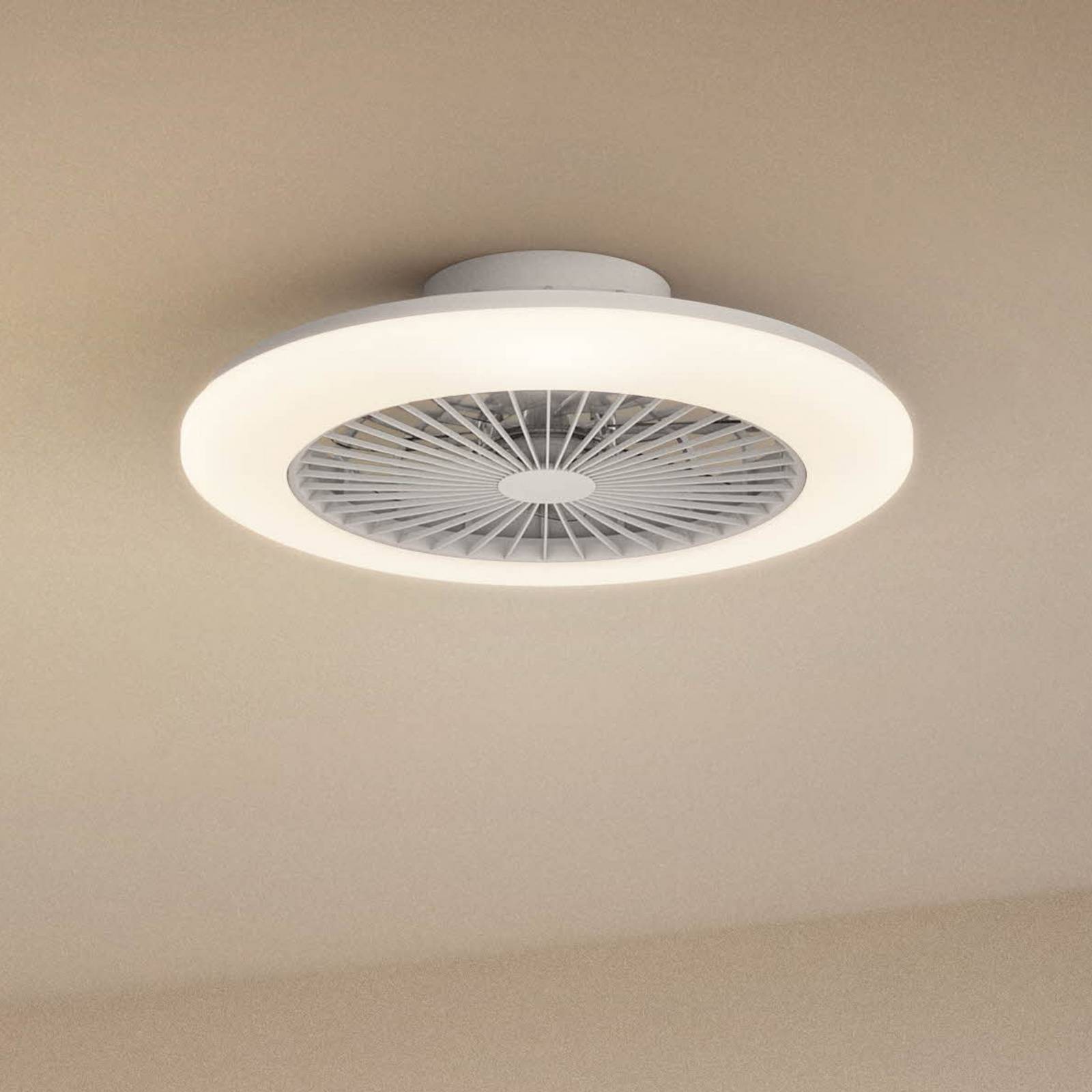 Philips LED-takfläkt Amigo, glansvit, 58 cm, CCT dimbar, Vitt / opal, Vardagsrum / matsal, Syntetmaterial, Modern