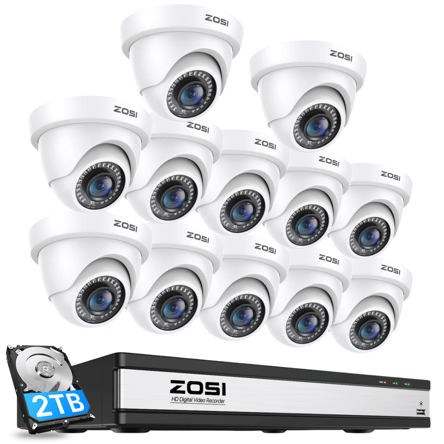 C419 16-Channel 1080P Security Camera System + Up to 16 Cameras + 2TB HDD - 12 / White