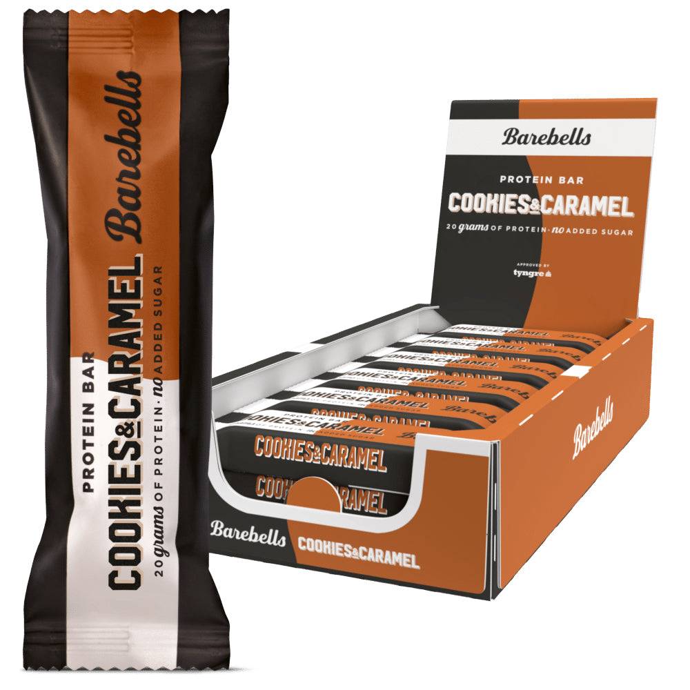 Barebells Cookies & Caramel (12x55g) – Sukkerfri karamelproteinbar med cookiestykker | Højt proteinindhold