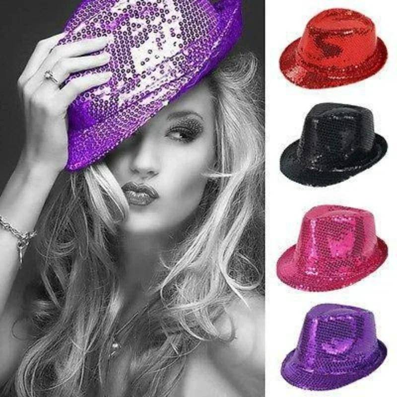 Mode Kreativ Stil Hattar Dansshow Fester Jazzhatt Glitter Paljett Cowboyhatt Pärlbroderad Hatt Rollspel Rekvisita Föreställningskostym 54cm röd
