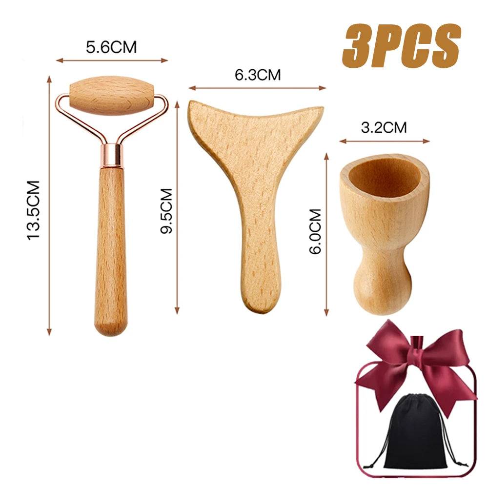 Face Massager Maderoterapia Face Roller Mini Wood - 3 Pcs face massager