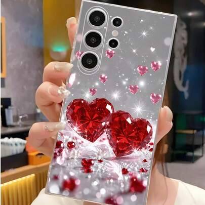 1 st kristallklart transparent mjukt skyddande mobilskal med diamantformigt hjärta, kompatibelt med Honor, Galaxy A04e/12/A13/A14/A34/A50/A52/A53/A54/ - Genomskinlig (Multi-size)
