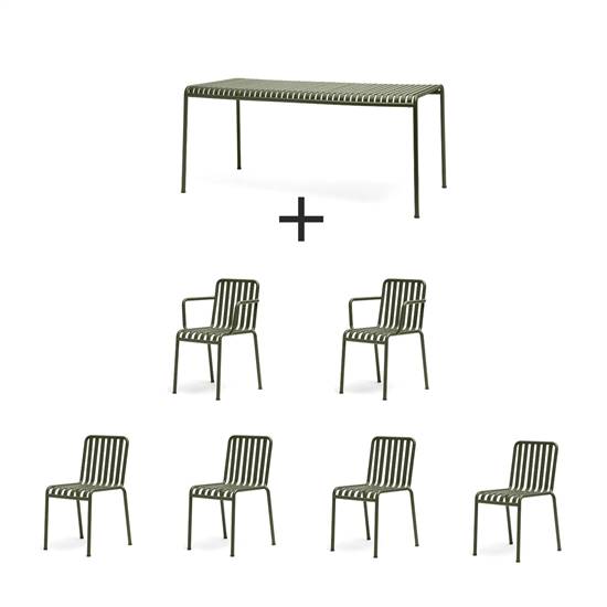 Hay - Palissade sæt - Bord + 6 stole - Oliven - 4 chairs og 2 arm chairs