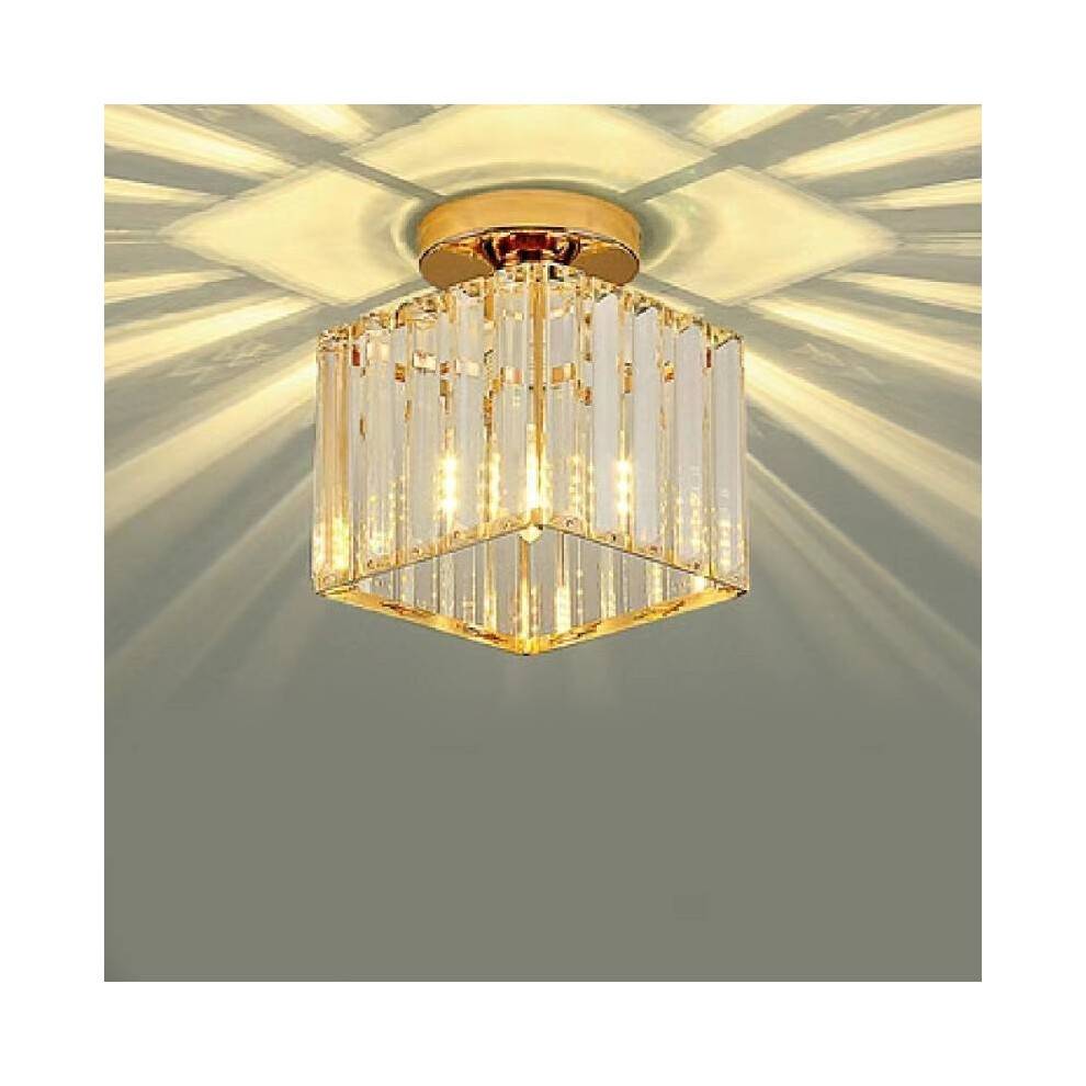 (Golden Square,13cm/5.12in)Glass Ceiling Light Crystal Lamp Hallway Office Bedroom Kitchen Living Balcony