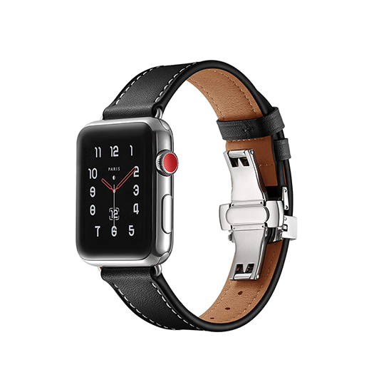Apple Watch (38/40/SE/41/42mm) - BOX-W Kalveskinds Læder Rem - Sort