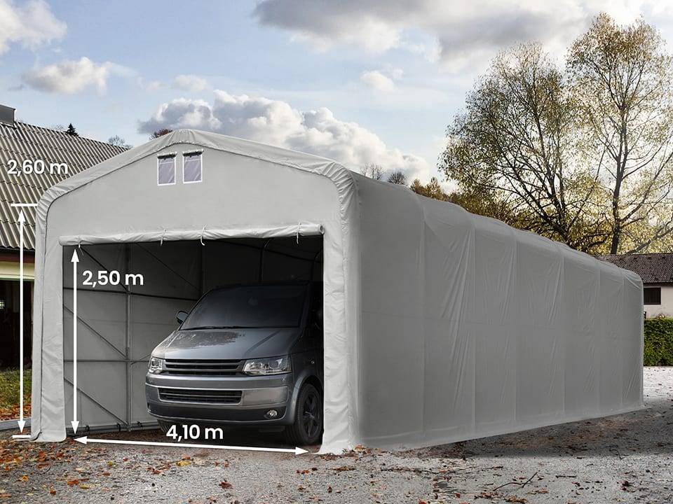 5x20m, Garagetelt, PVC-teltdug, grå, uden statikpakke - (99482)