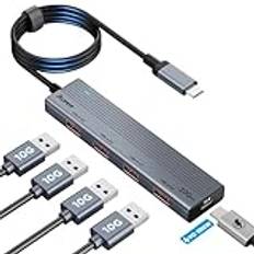 Aceele USB C-hub 10 Gbps USB 3.2-splitter med 100 W PD-laddning, aluminiumdriven USB C-förlängare med 1,0 m förlängningskabel för PC, MacBook, PS4/5, Surface Pro, Dell