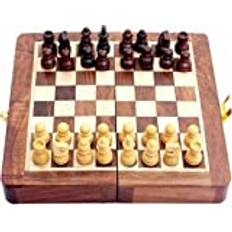 Trä magnet schack 13 cm set chessman med magnetisk hopfällbar bräda