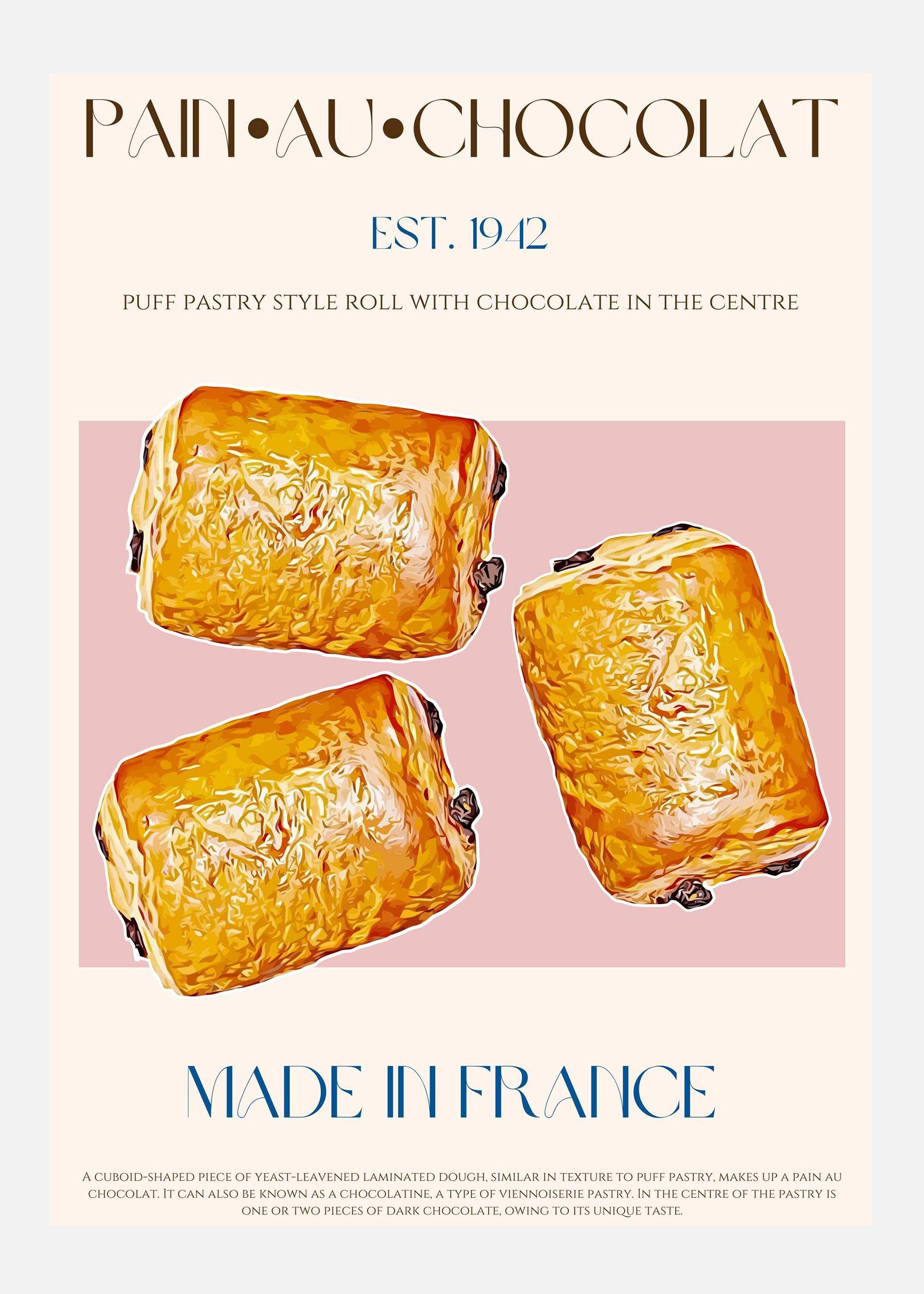 Pain Au Chocolat Print Canvastavla (30x40 cm)