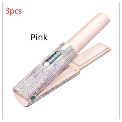 2-In-1 Electric USB Hair Straightening Brush Straightener Brush Multifunctional Comb Straightening Styler Hair Curler - Pink 3pcs / USB