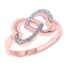 CZ Embellished Two Hearts Infinity Ring in 9ct Rose Gold - rose gold