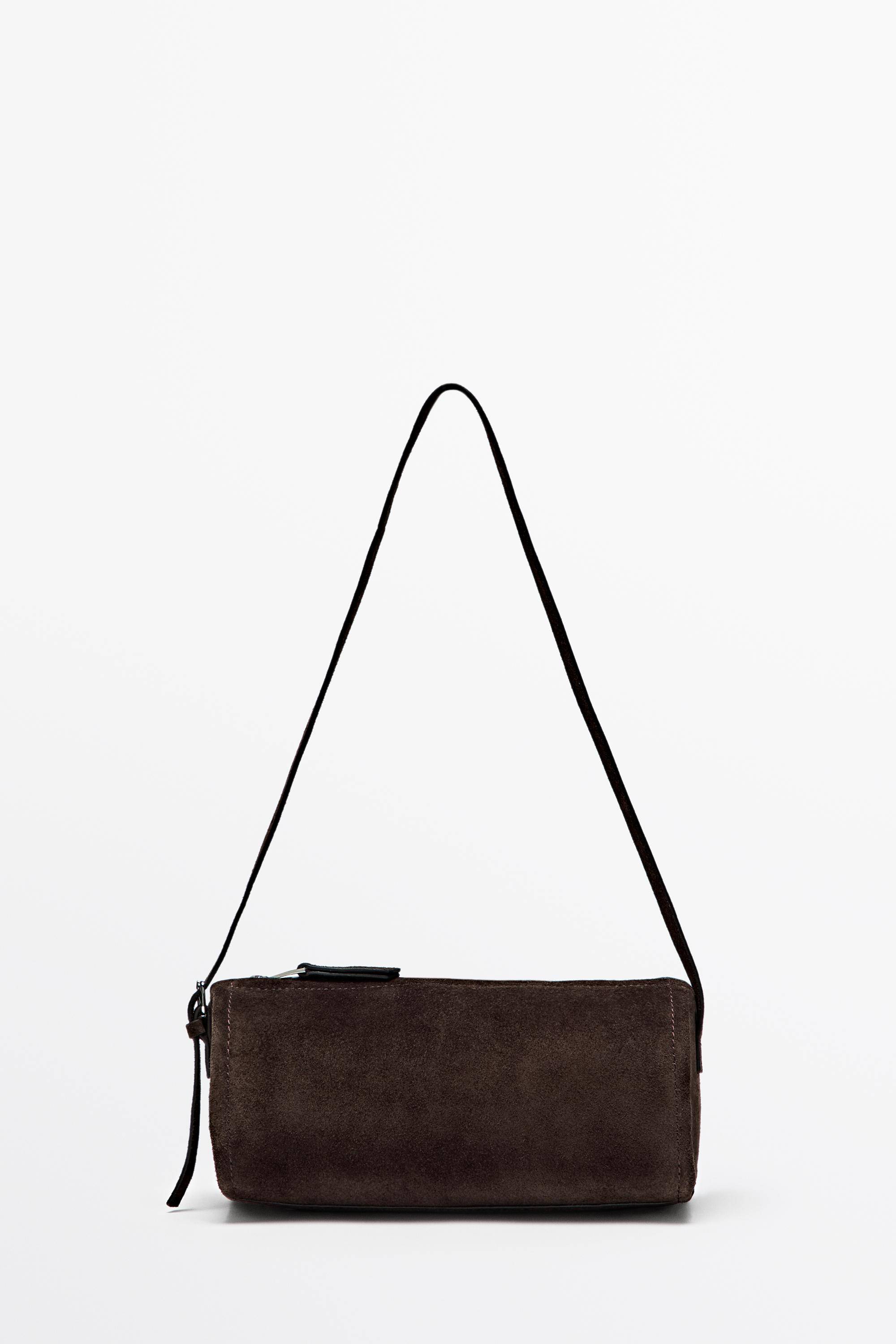 Massimo Dutti - Female - Skuldertaske I Spaltlæder - Chokolade - 01